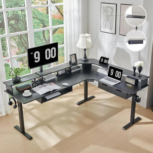 ZHIYONG L Shaped Electric Standing Desk With Drawers