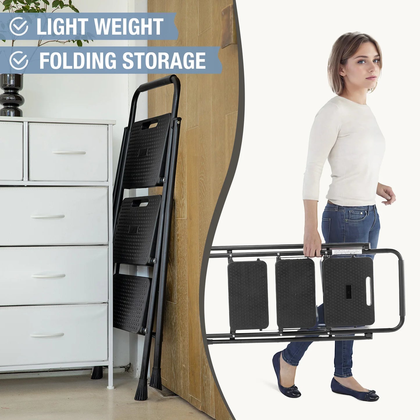 JHK Folding Step Ladder Stool With Anti Slip 800 Lbs