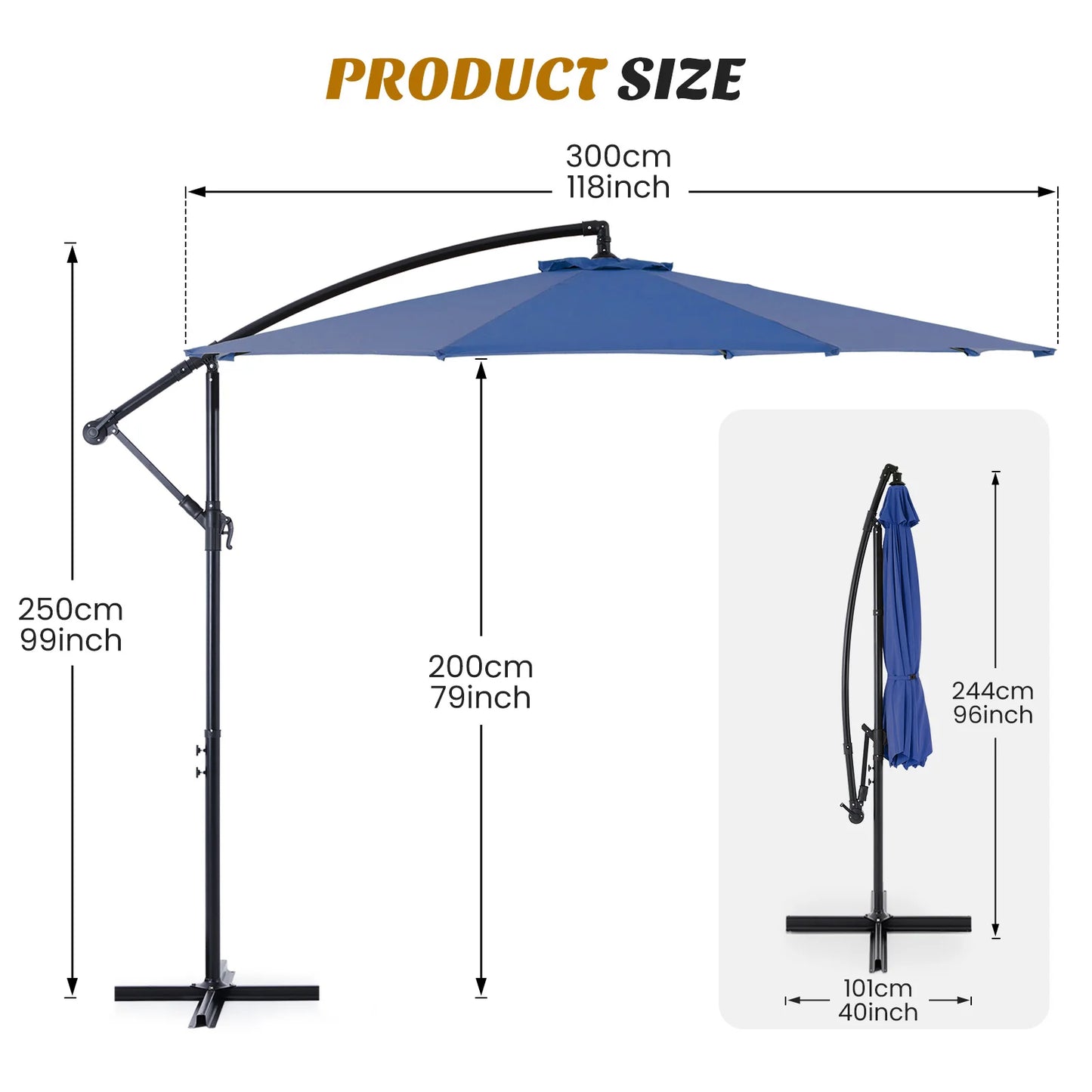 JHK Outdoor Cantilever Patio Umbrella With Easy Tilt Adjustment