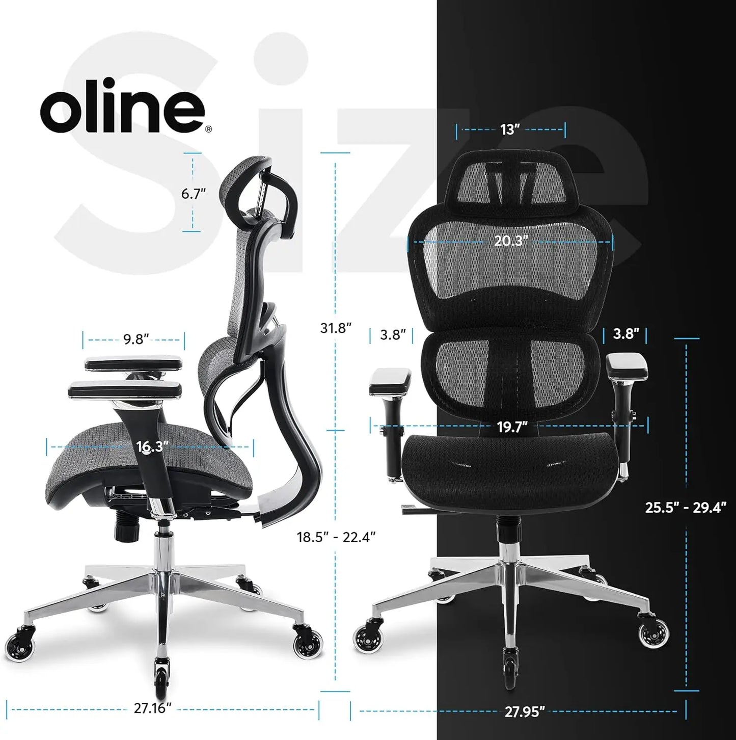 Ergonomic Office Chair With 4D Armrests and 3D Lumbar Support