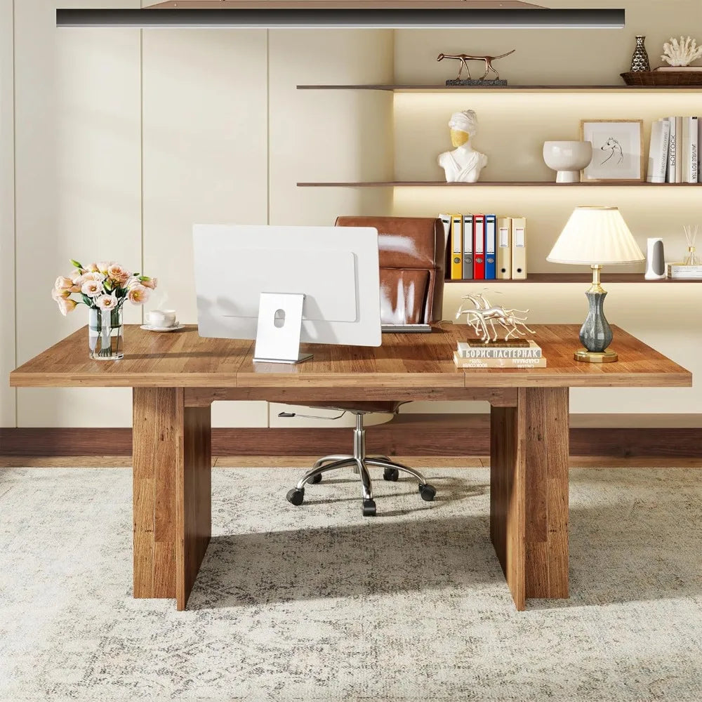 XUYUAN Farmhouse Dining Table With Storage And Shelves