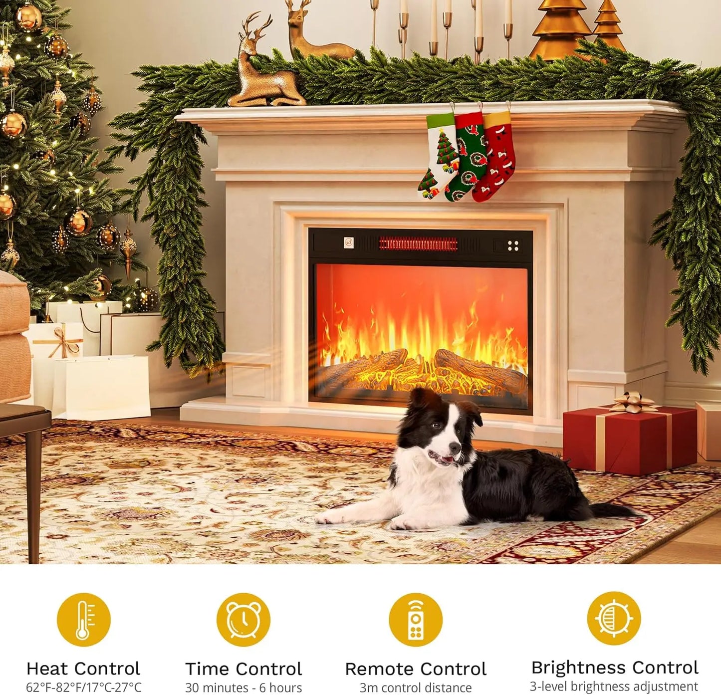 Electric Fireplace Insert With Remote Control, Adjustable Temperature And Timer