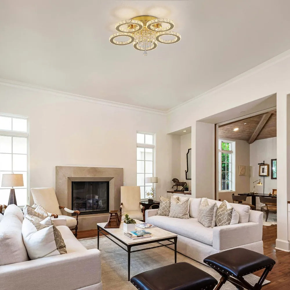 Led Ceiling Light Crystal Chandelier For Living Room Gold Finish