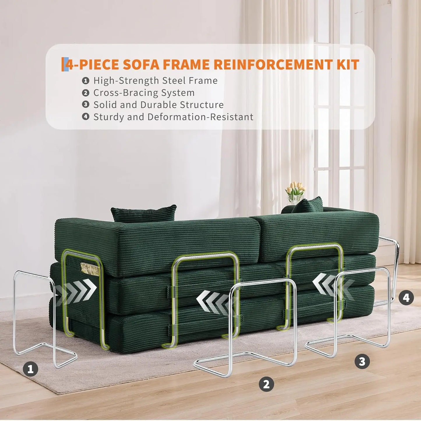 Corduroy Convertible Sleeper Sofa 5 In 1 Fixed Frame