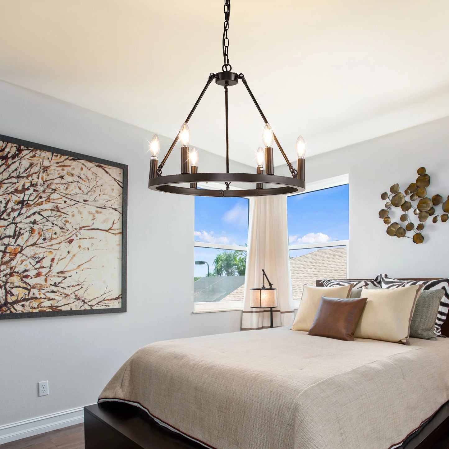 LovingC 6 Light Wagon Wheel Chandelier Rustic Farmhouse
