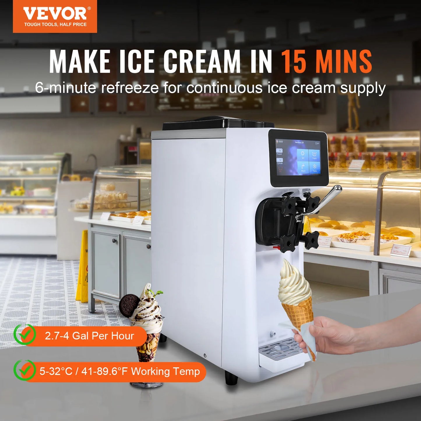SucceBuy Commercial Ice Cream Machine Single Flavor Countertop Soft Serve Maker