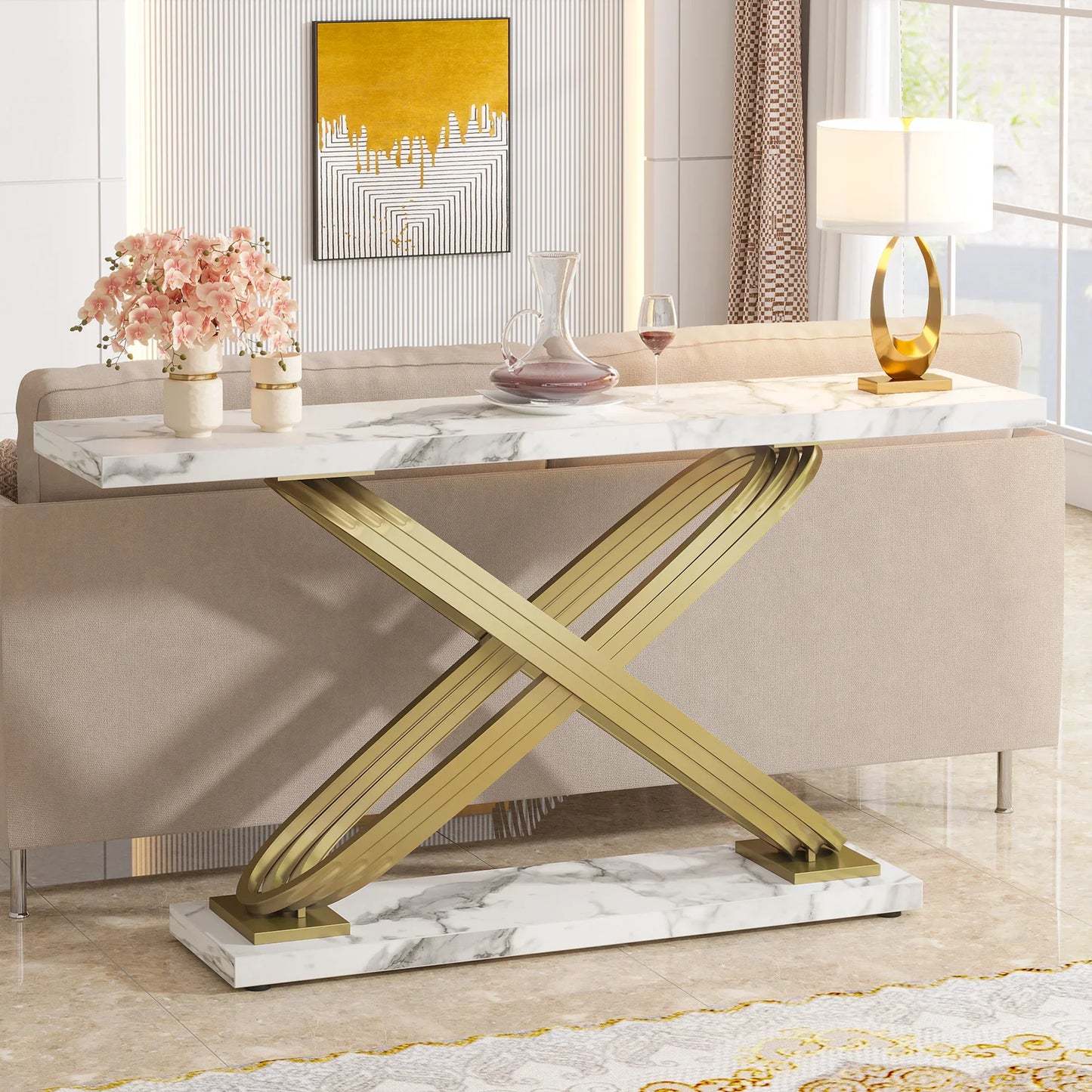 Tribesigns Modern Console Table With Faux Marble Finish For Entryway