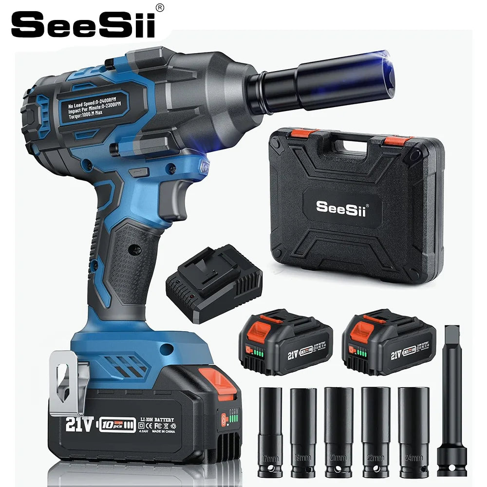 Seesii 1000Nm Brushless Cordless Impact Wrench Half Inch