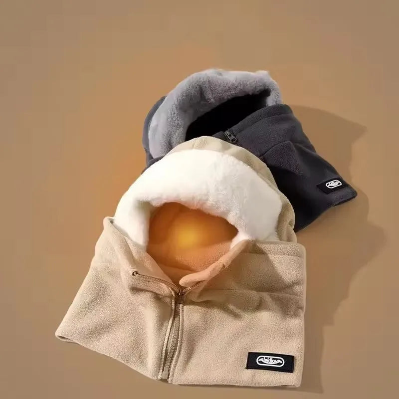 NONECN Winter Warm Integrated Plush Hat With Windproof Mask