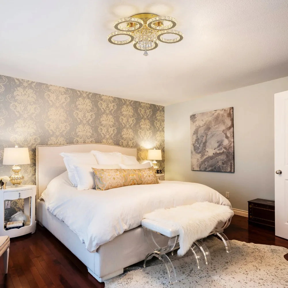 Led Ceiling Light Crystal Chandelier For Living Room Gold Finish