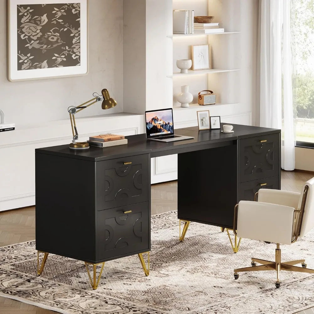 Black 59 Inch Executive Computer Desk With Four Drawers