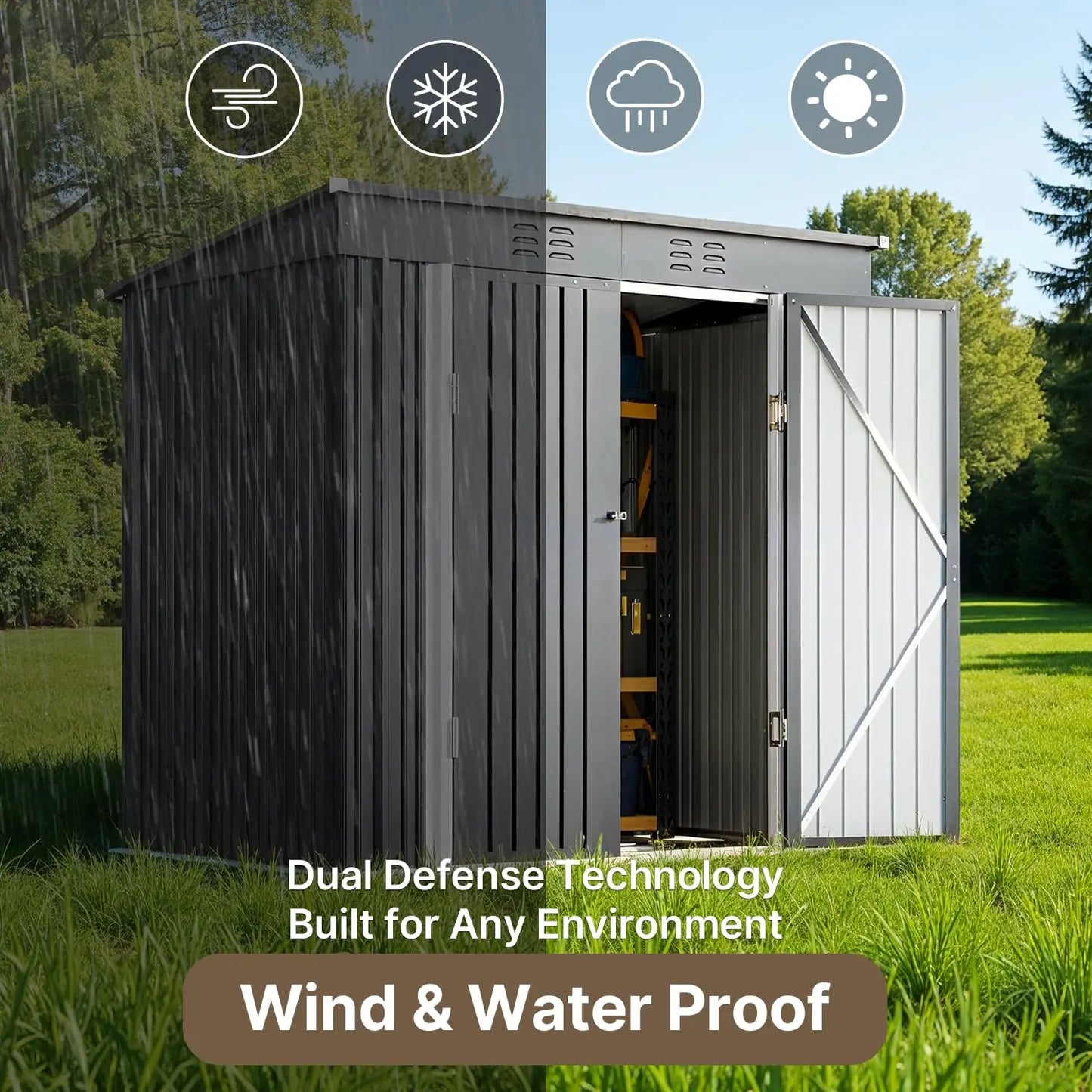Outdoor Metal Storage Shed With Double Lockable Doors