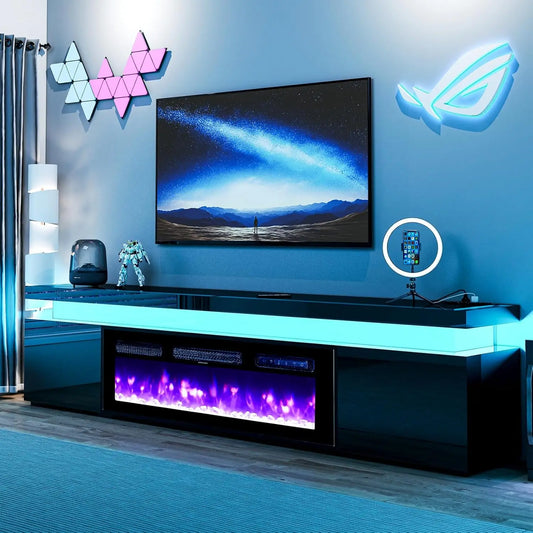 High Gloss Electric Fireplace TV Stand With LED Lights