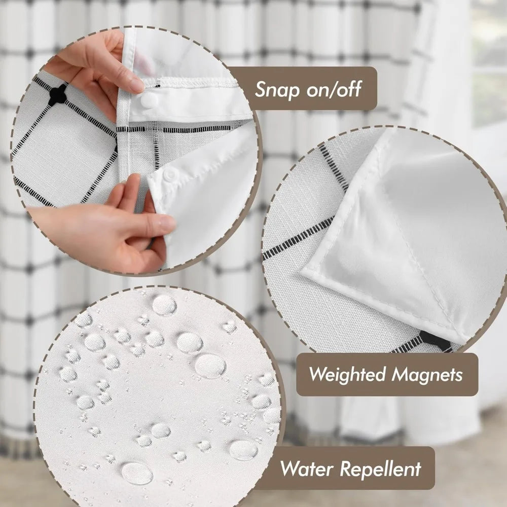 No Hook Shower Curtain With Snap In Fabric Liner Grid