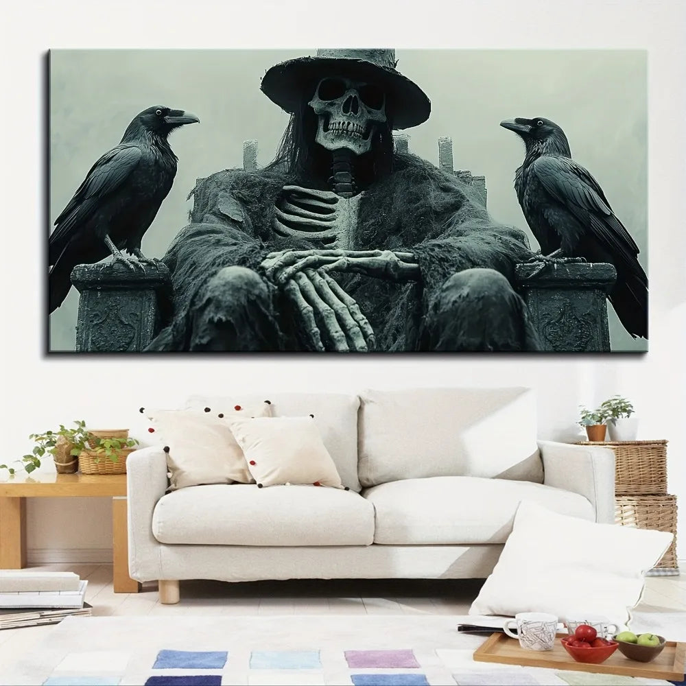 Hign-concerned Standing On A Crow Skeleton Halloween Poster