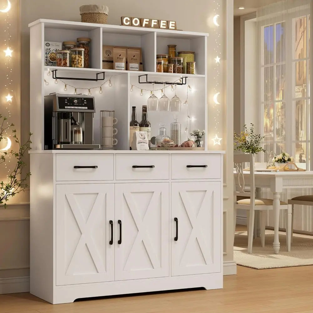 LISM Buffet Cabinet With Hutch And Bar Station For Liquor