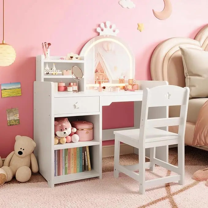 HiMISS Kids Vanity With Lighting 2 In 1 Makeup Desk