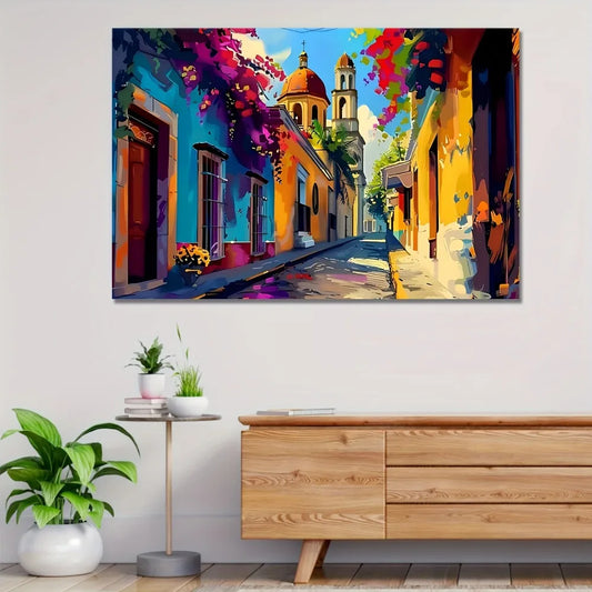 Hign-Concerned Wood Pine Frame Mexican Village Street Art