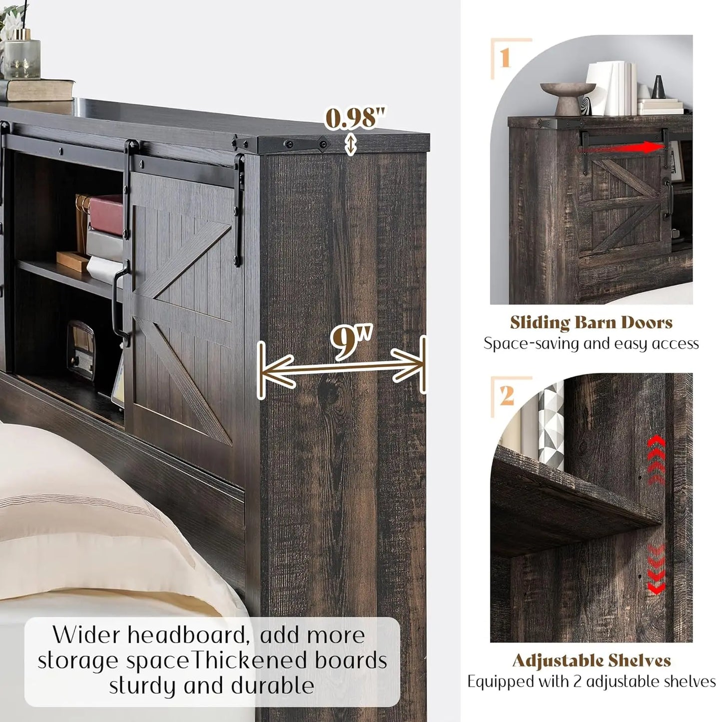 Full Storage Bed Frame With Charging Station And Bookcase