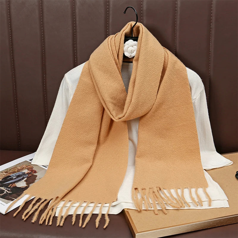 Runmeifacn Warm Cashmere Scarf For Women Solid Knit Wrap