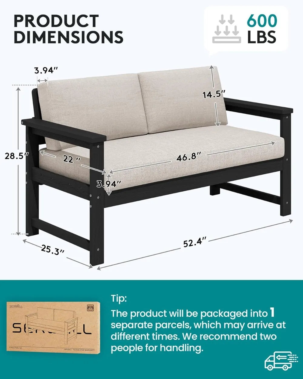 HDPE Outdoor Loveseat Sofa All Weather Cushions Patio