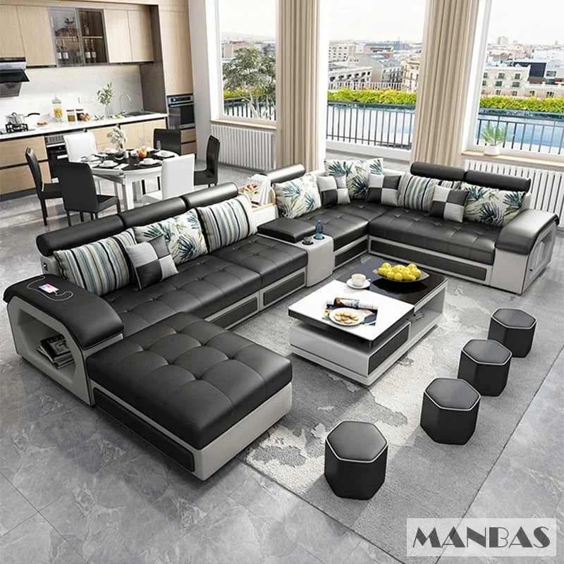 Linlamlim Modern U-Shaped Fabric Sofa Set with USB