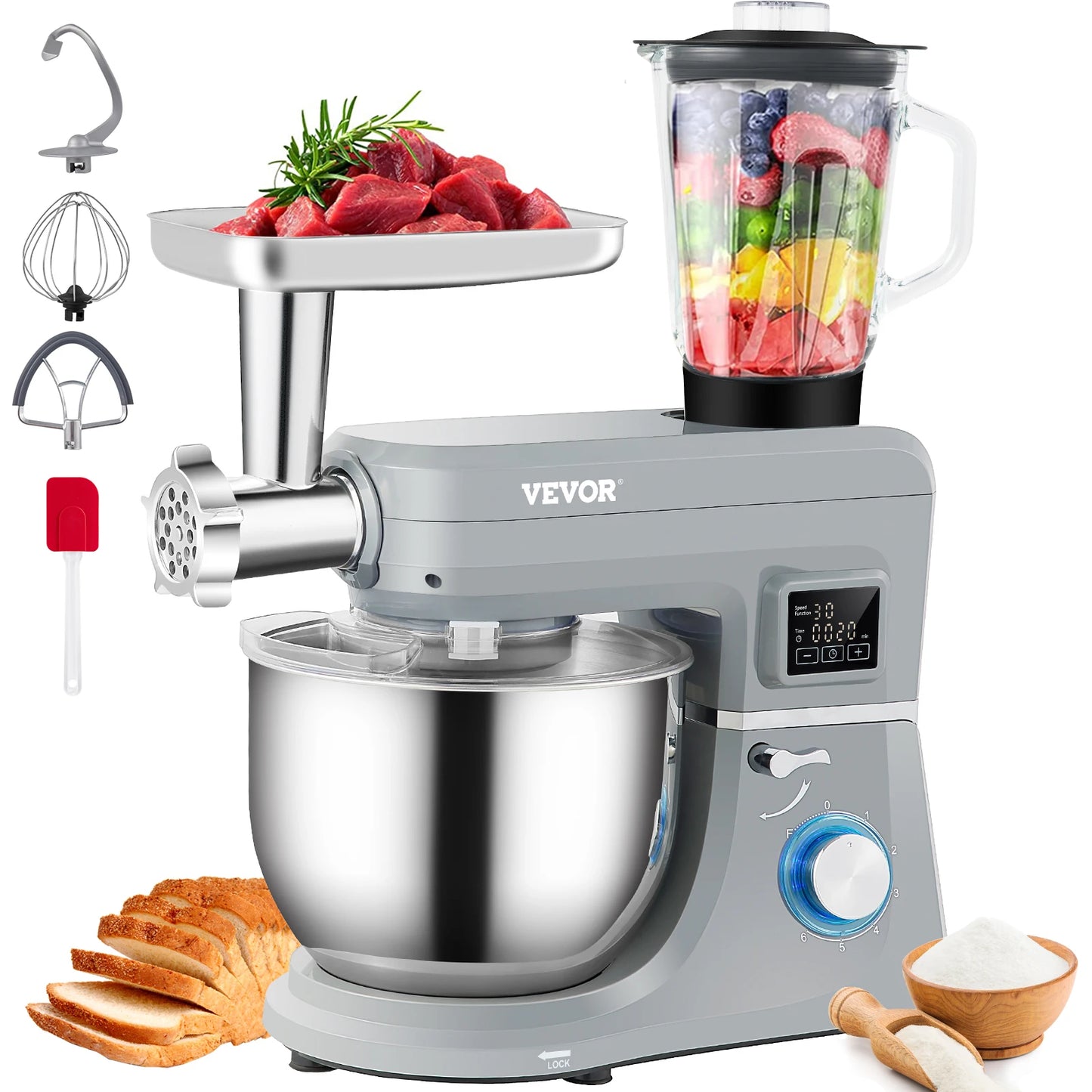 VEVOR 7.4 Qt 5 In 1 Stand Mixer With LCD Digital Screen