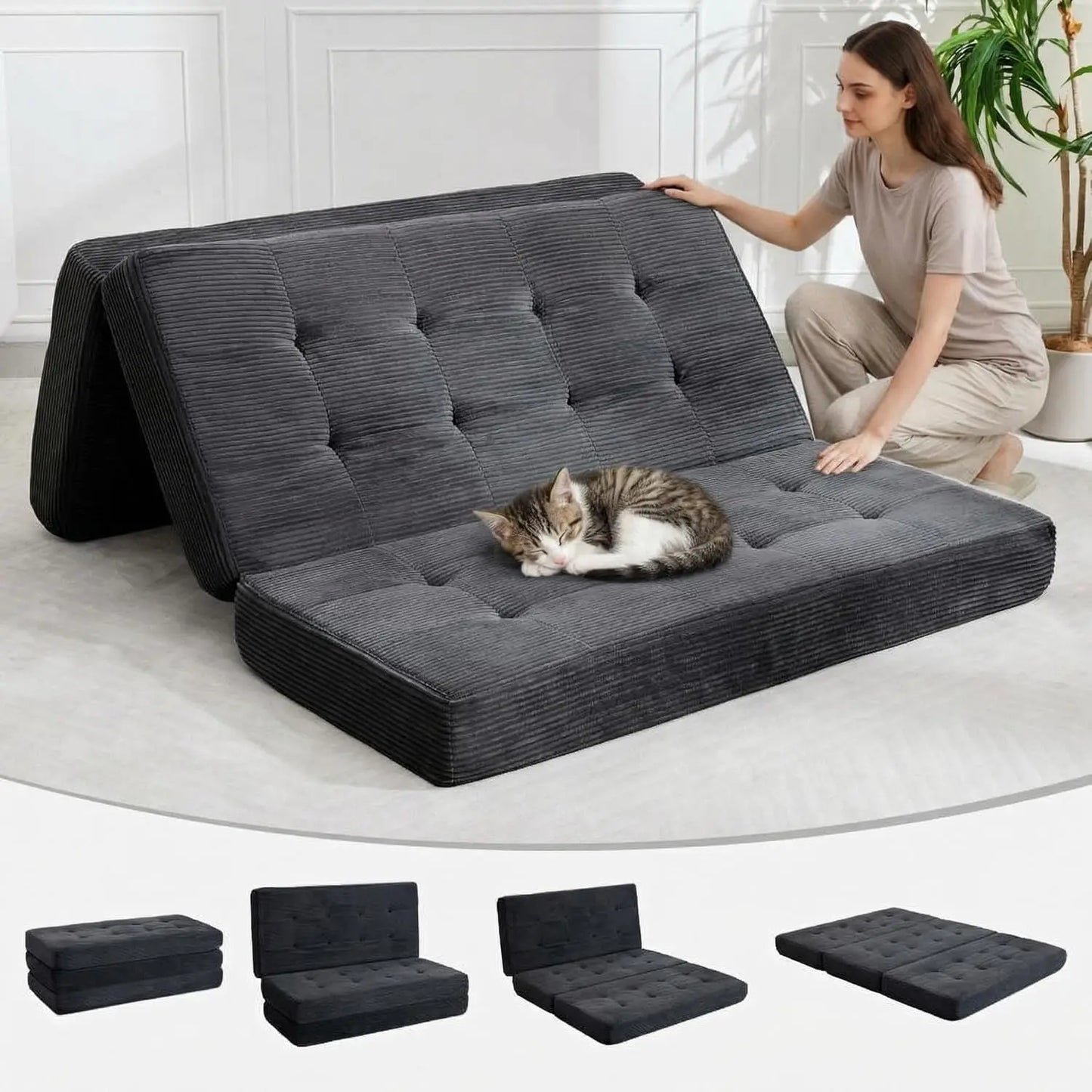 Corduroy Convertible Sleeper Sofa 5 In 1 Fixed Frame