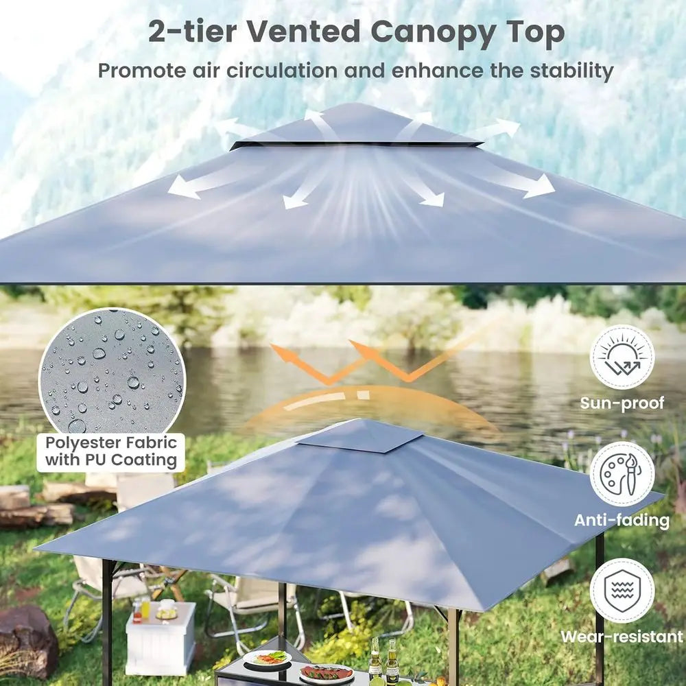 MKDK 3 Piece Patio Bar Set Double-Tier Gazebo And Stools