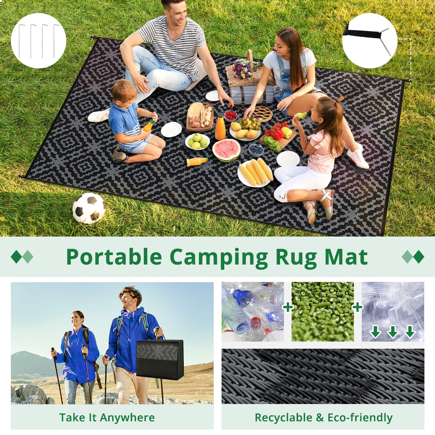 BSHAPPLUS Outdoor Rug Boho Geometric Waterproof Patio Carpet