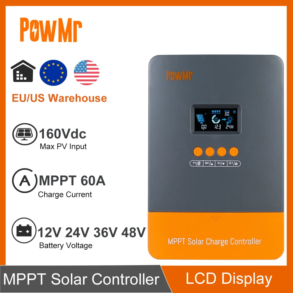 PowMr MPPT Charge Controller 60A 12V 24V 36V 48V LCD