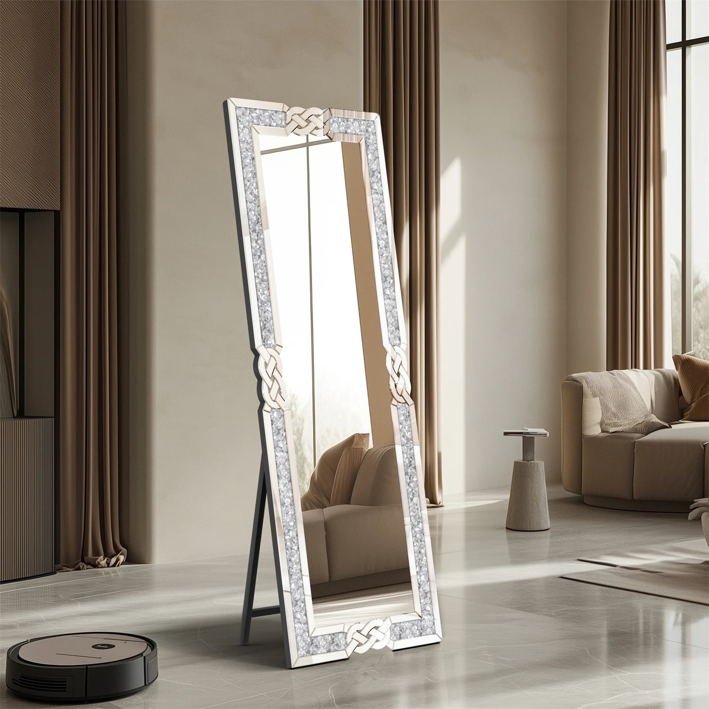 Hign Concerned Crushed Diamond Full Length Mirror Framed