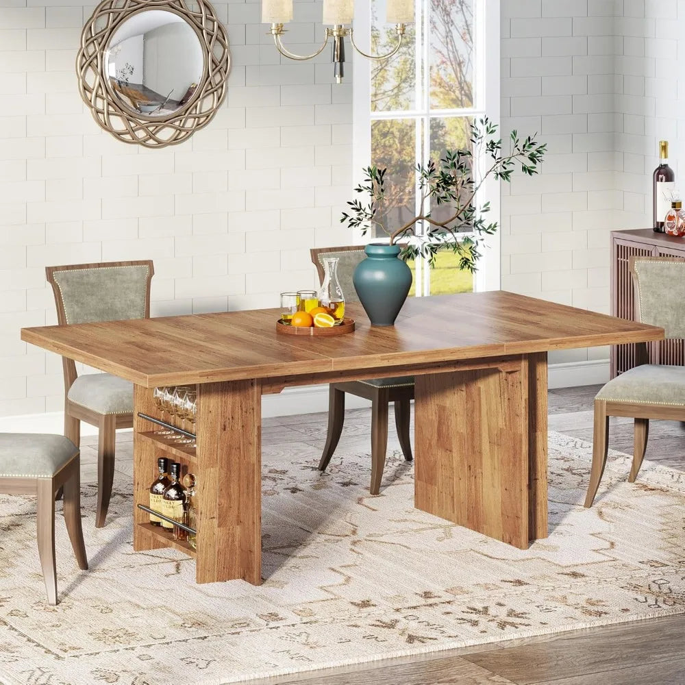 XUYUAN Farmhouse Dining Table With Storage And Shelves