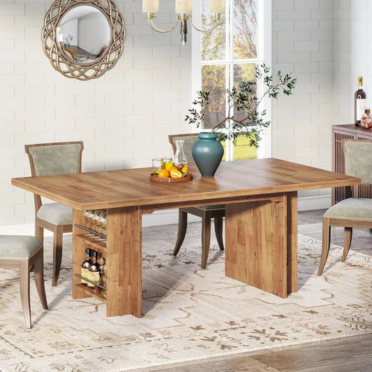 XUYUAN Farmhouse Dining Table With Storage And Shelves