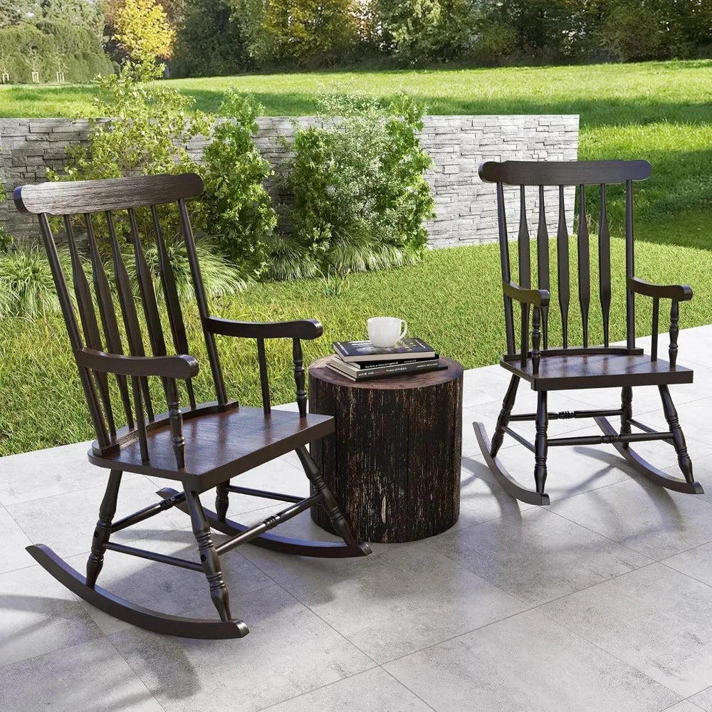 MKDK Patio Rocking Chair Solid Rubber Wood Frame Porch