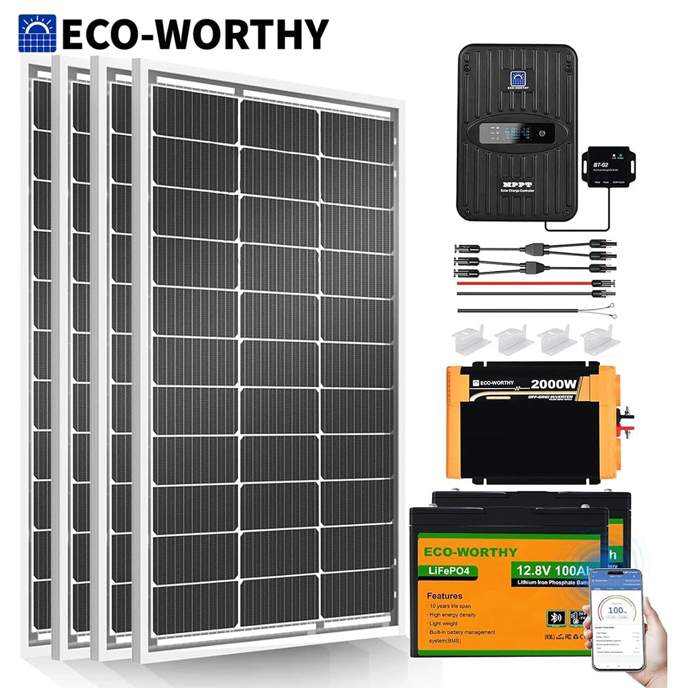Eco-Worthy RV Solar Kit 4x100W Panels MPPT Battery