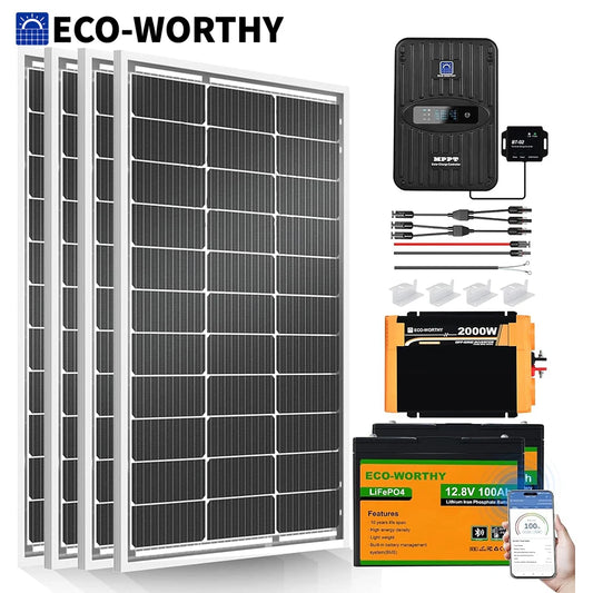 Eco-Worthy RV Solar Kit 4x100W Panels MPPT Battery