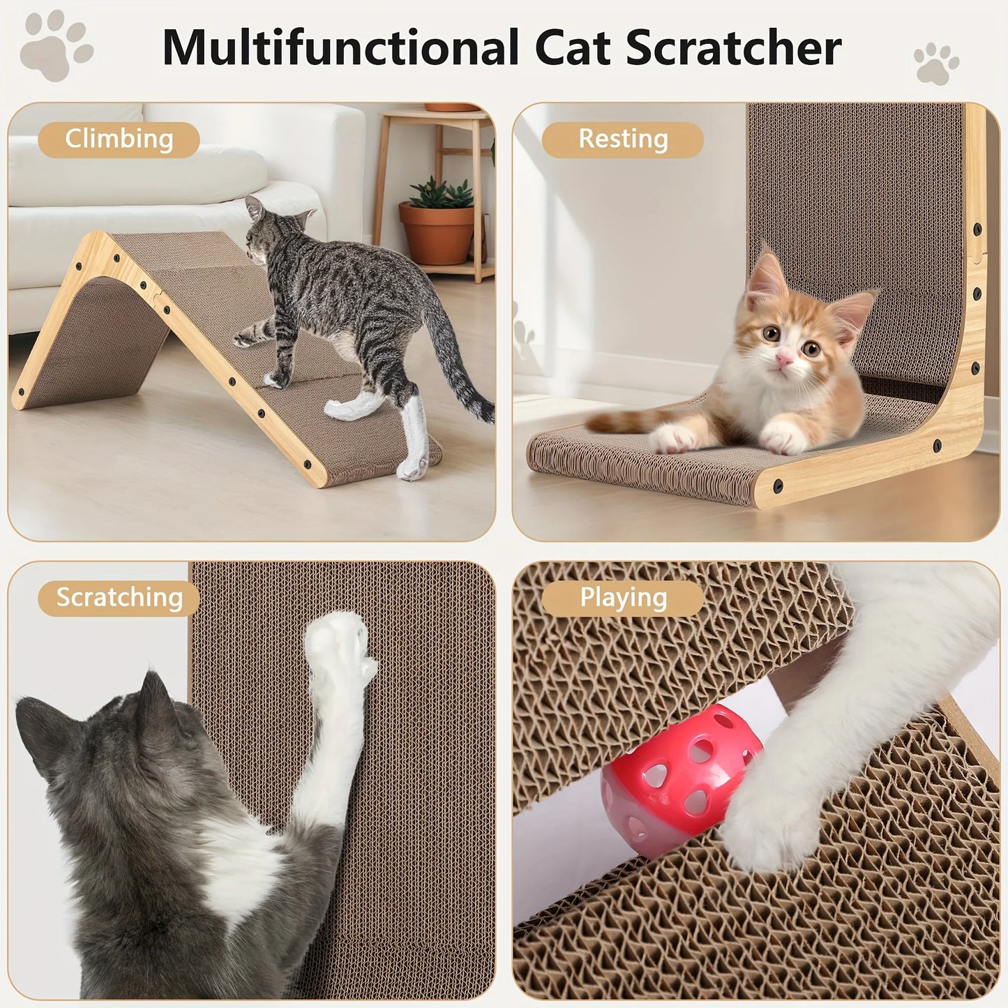 Cat Scratcher Board With Ball Toy Cardboard Vertical L Shape