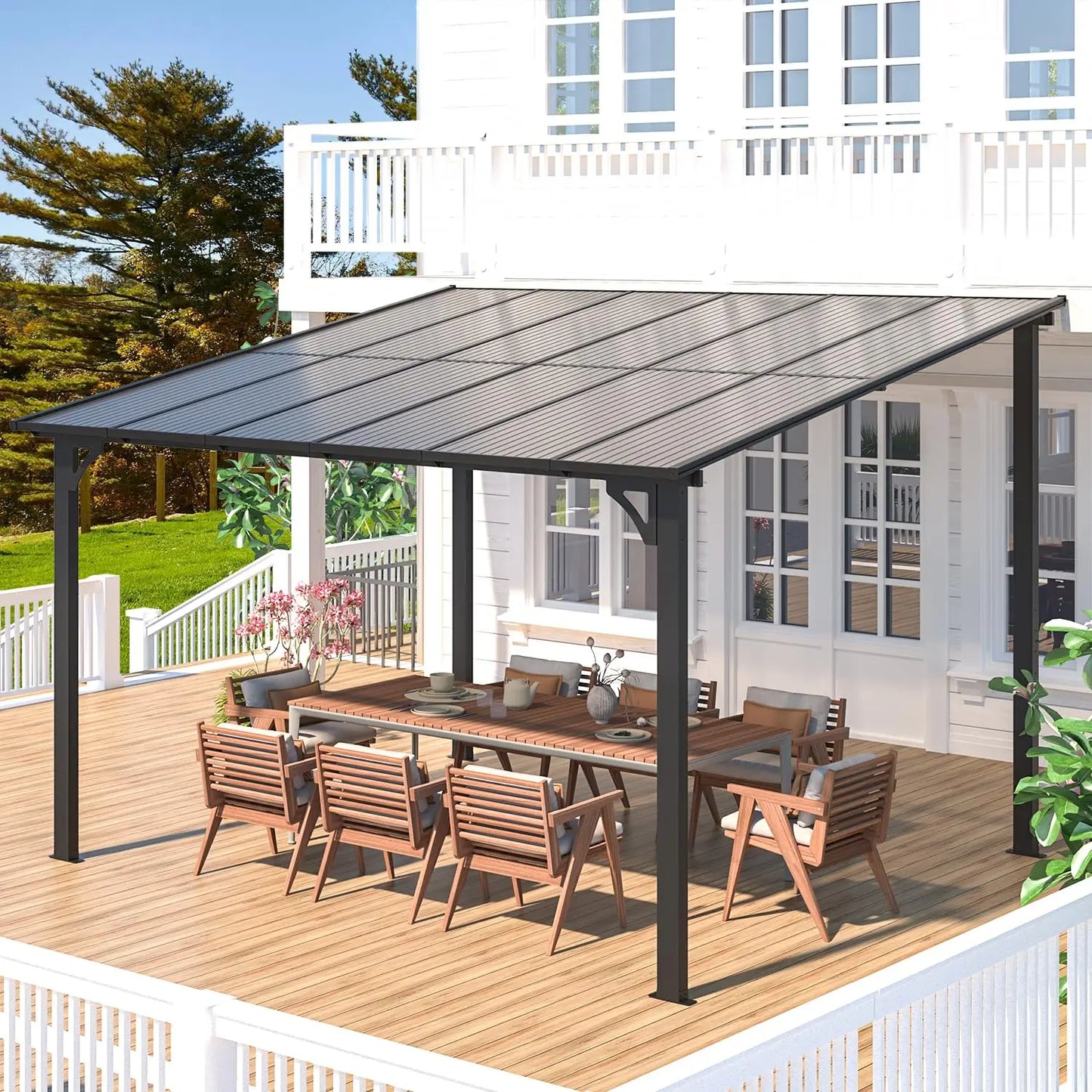Wall Gazebo Hard Top Pergola Outdoor Patio Canopy For Deck