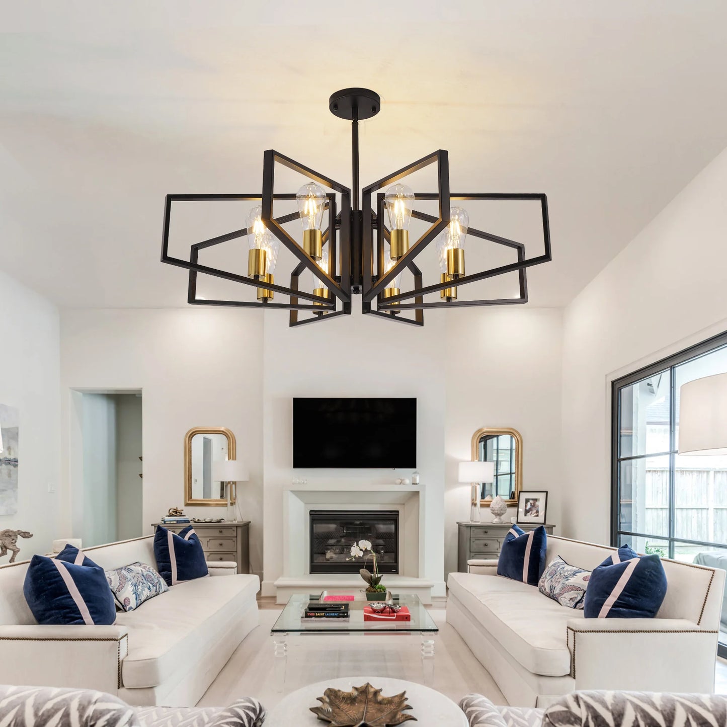 Modern Geometric Chandelier With Adjustable Height Pendant