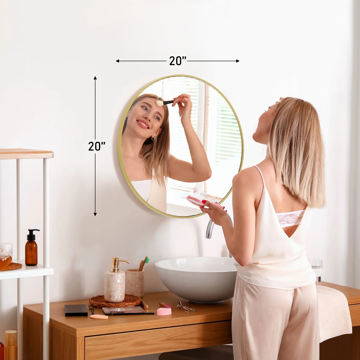 JHK Round Vanity Framed Mirror Tempered Glass Matte Metal Frame