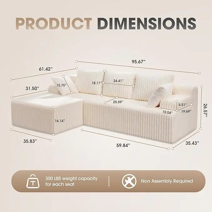 HUANZHUANG Modular L Shaped 3 Seat Sectional Sofa With Memory Foam Storage
