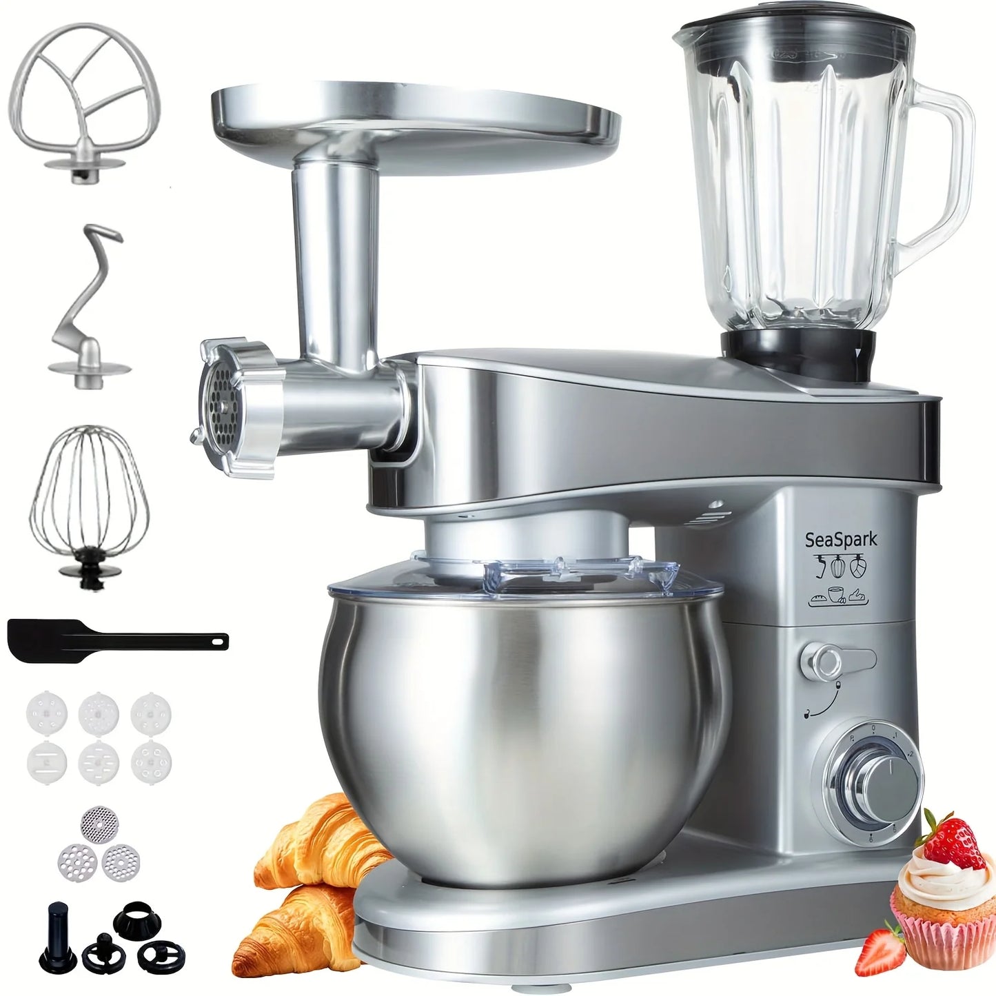 Electric Vertical Mixer 400W 6-Speed Pulse Button With Attachments