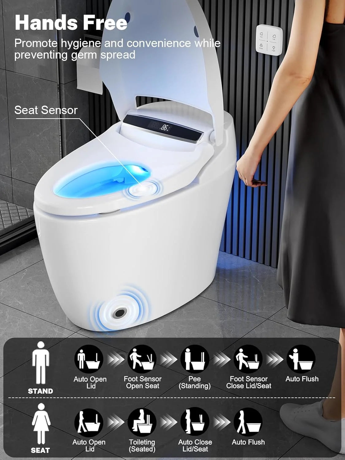 Smart Onepiece Tankless Toilet With Heated Seat Night Light