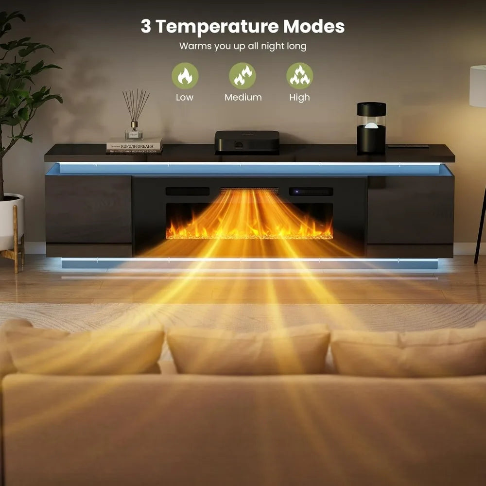 ANGDUO Fireplace TV Stand With RGB LED Lights And Outlets