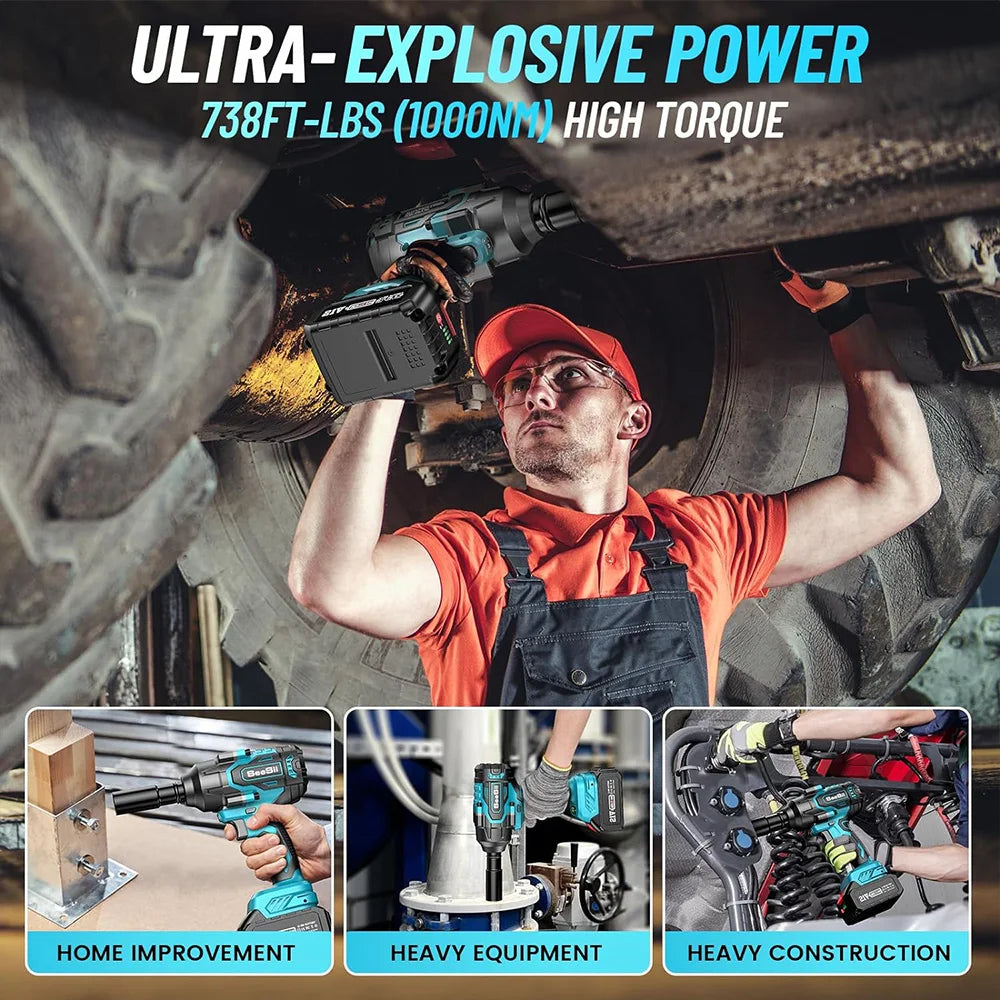 Seesii 1000Nm Brushless Cordless Impact Wrench Half Inch