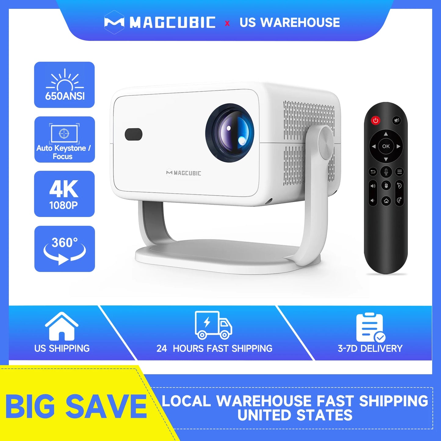 Magcubic 650 ANSI L018 4K Projector With Auto Focus Android 11 WiFi6