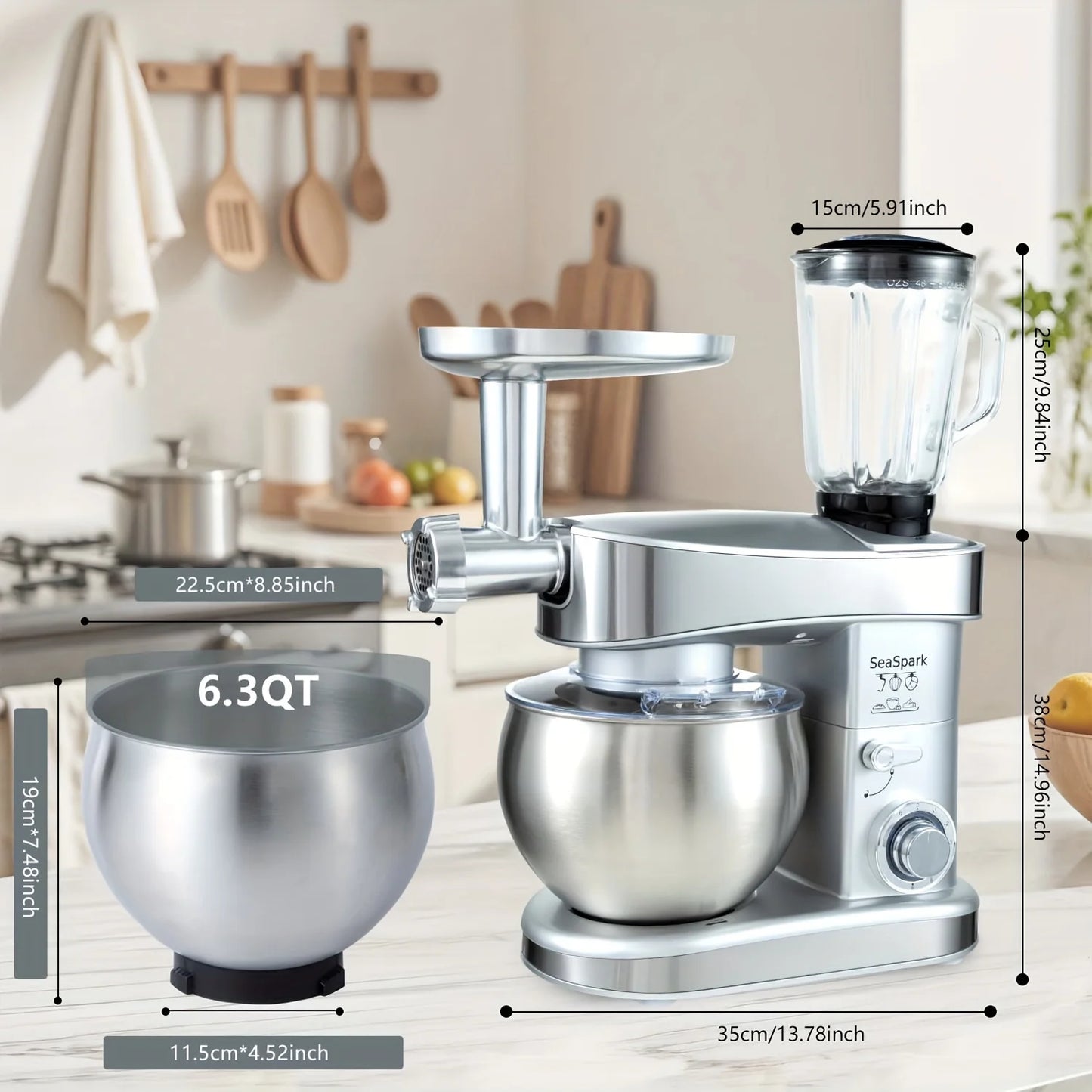 Electric Vertical Mixer 400W 6-Speed Pulse Button With Attachments