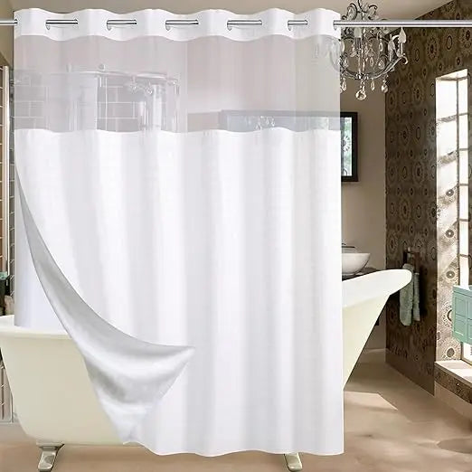 Checkwhite Extra Wide Shower Curtain Set With Snap In Liner
