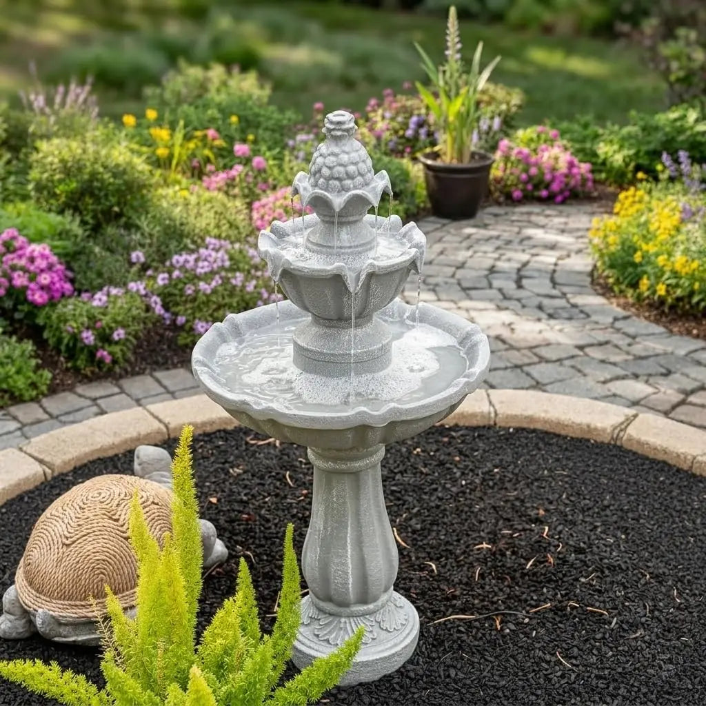 Solar Powered 2 Tier Outdoor Resin Fountain With Solar Pump